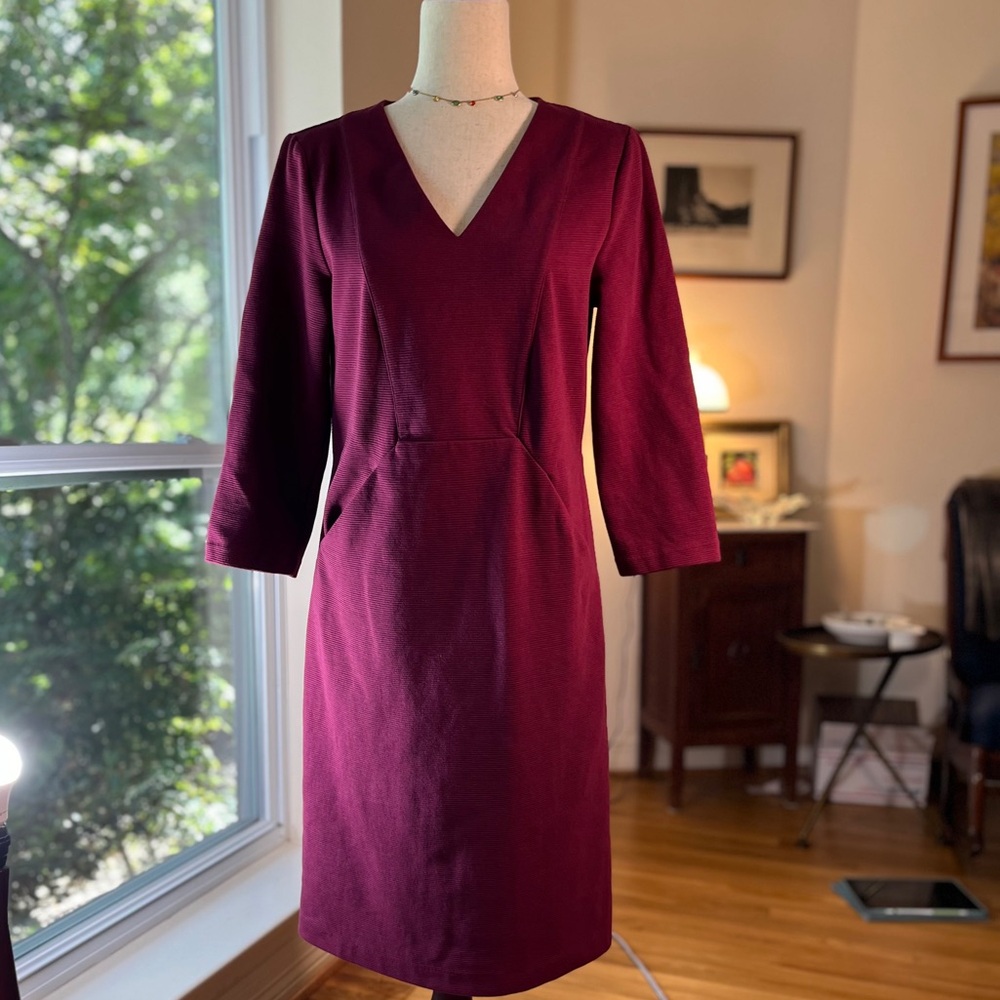 Boden Brontë Ottoman Sheath Dress – Maroon, Size 8L (Long) - Picture 2 of 11